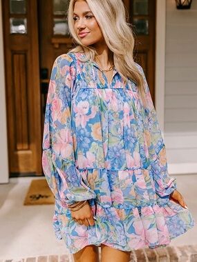 OLIVACEOUS Spring Symphony Floral Mini Dress